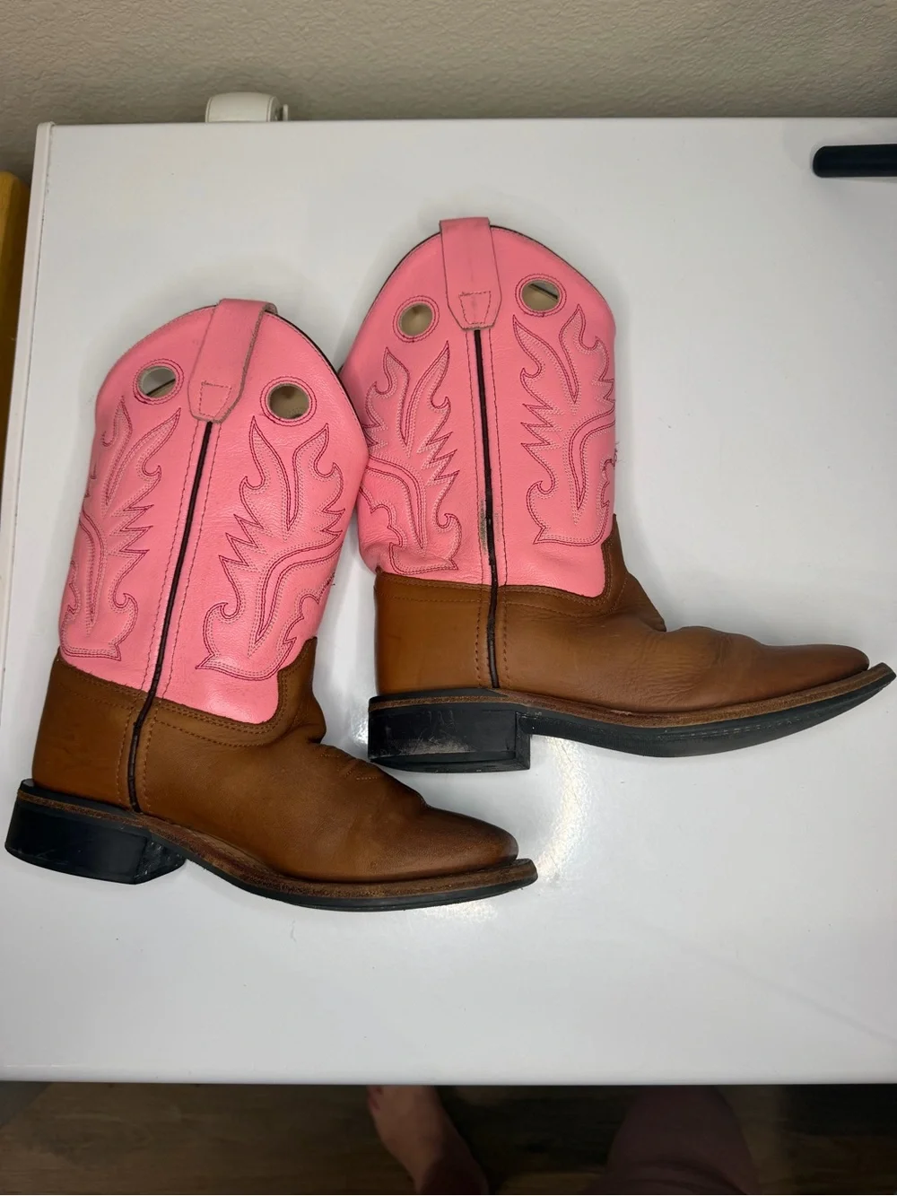 Shyanne Girls Western Cowboy Boots Pink Brown Square Toe Leather Size 2D